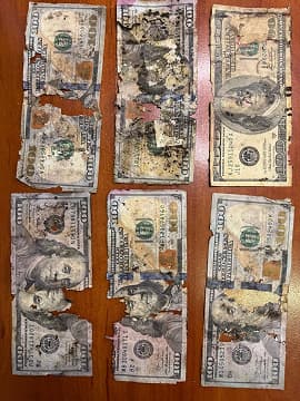 Пошкоджені купюри долара та євро